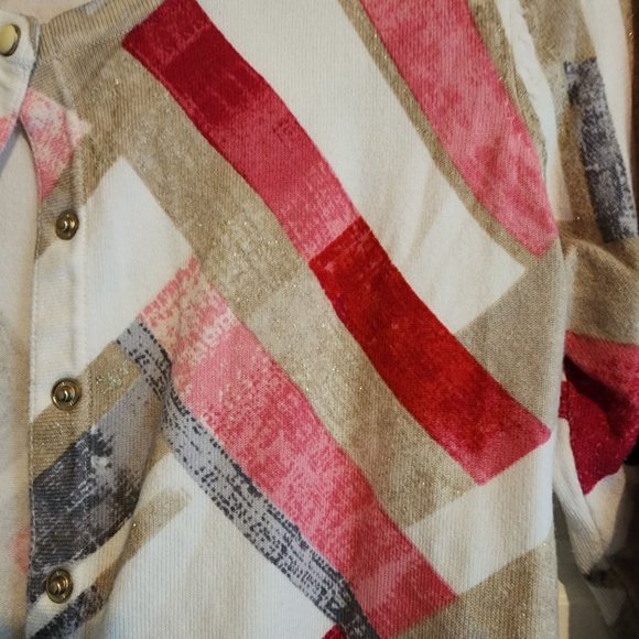 WHBM 3/4 Sleeve Printed Block Cardigan womens size S Gold Sparkle snaps - Picture 3 of 5